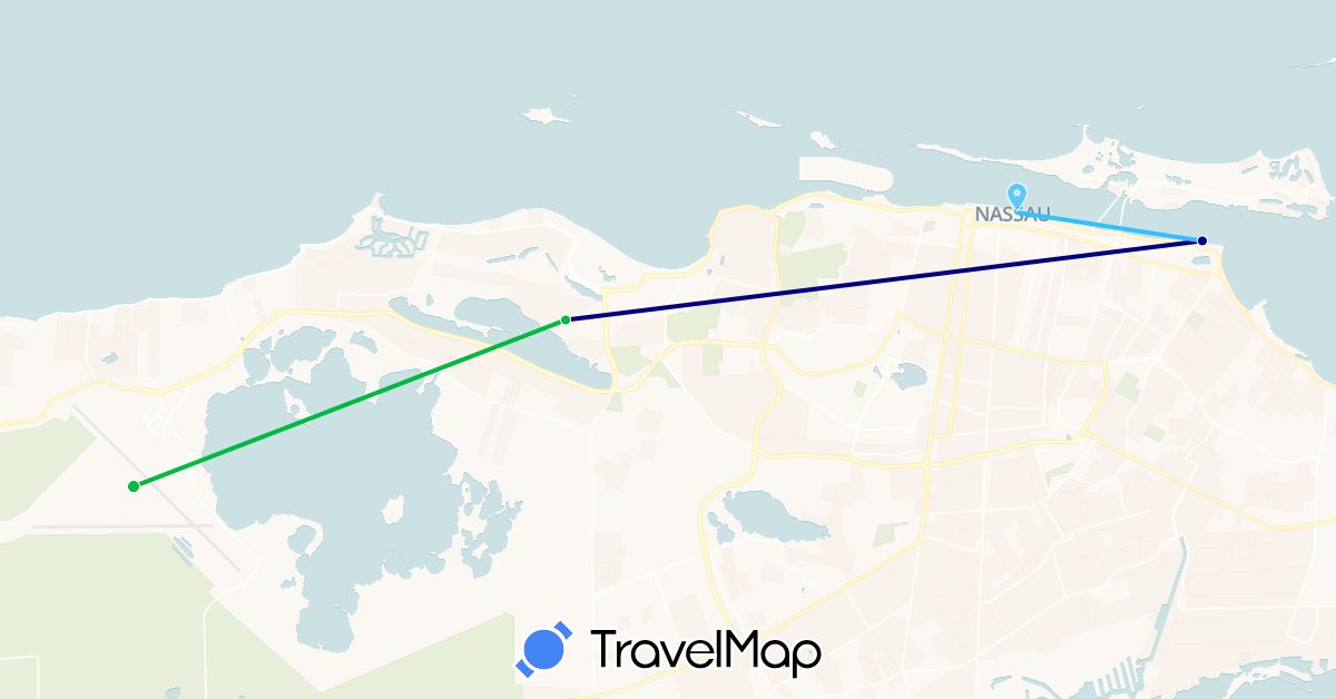 TravelMap itinerary: driving, bus, boat in Bahamas (North America)